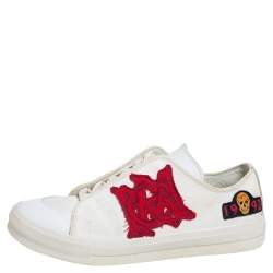 مملوكة مسبقًا Alexander McQueen White Leather And Canvas Patch Low Top Sneakers Size 39