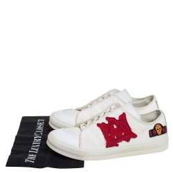 مملوكة مسبقًا Alexander McQueen White Leather And Canvas Patch Low Top Sneakers Size 39