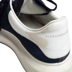 Pre Owned Alexander McQueen Navy Blue/White Leather, Mesh and Suede Oversized Sneakers 43