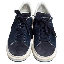 Pre Owned Alexander McQueen Navy Blue/White Leather, Mesh and Suede Oversized Sneakers 43