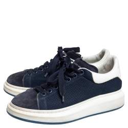 Pre Owned Alexander McQueen Navy Blue/White Leather, Mesh and Suede Oversized Sneakers 43