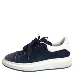 Pre Owned Alexander McQueen Navy Blue/White Leather, Mesh and Suede Oversized Sneakers 43