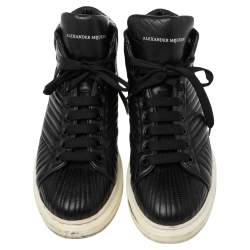 مملوكة مسبقًا حذاء رياضي أليكساندر ماكوين جلد أسود نمط كبير برباط مقاس 45