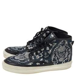 Pre Owned Alexander McQueen Multicolor Lace and Skull Print Canvas High Top Sneakers Size 44