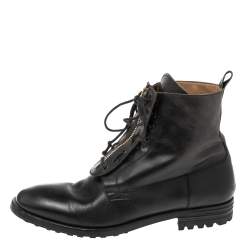 Pre Owned Alexander McQueen Black Leather Worker Boots Size 44 