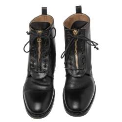 Pre Owned Alexander McQueen Black Leather Worker Boots Size 44 
