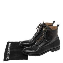 Pre Owned Alexander McQueen Black Leather Worker Boots Size 44 
