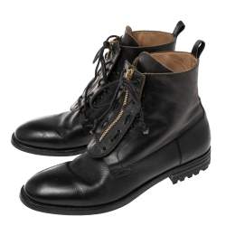 Pre Owned Alexander McQueen Black Leather Worker Boots Size 44 