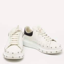 Pre Owned Alexander McQueen White/Black Leather Embellished Oversized Sneakers Size 43