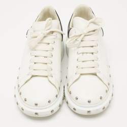 Pre Owned Alexander McQueen White/Black Leather Embellished Oversized Sneakers Size 43