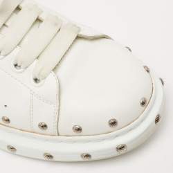 Pre Owned Alexander McQueen White/Black Leather Embellished Oversized Sneakers Size 43