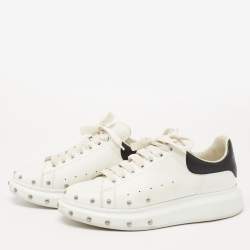 Pre Owned Alexander McQueen White/Black Leather Embellished Oversized Sneakers Size 43