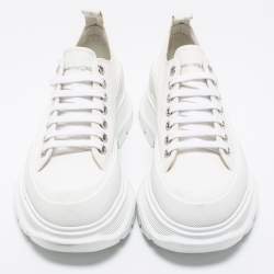 Pre Owned Alexander Mcqueen White Canvas Tread Slick Lace Up Sneakers 40