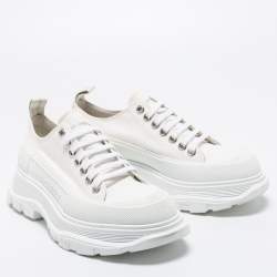 Pre Owned Alexander Mcqueen White Canvas Tread Slick Lace Up Sneakers 40