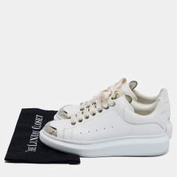 Pre Owned Alexander McQueen White Leather Oversized Cap Toe Low Top Sneakers Size 41