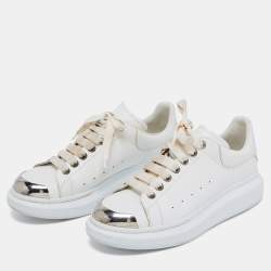 Pre Owned Alexander McQueen White Leather Oversized Cap Toe Low Top Sneakers Size 41
