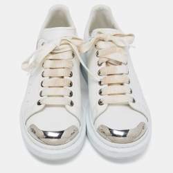 Pre Owned Alexander McQueen White Leather Oversized Cap Toe Low Top Sneakers Size 41