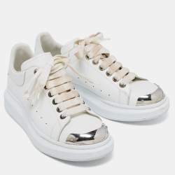 Pre Owned Alexander McQueen White Leather Oversized Cap Toe Low Top Sneakers Size 41