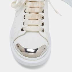 Pre Owned Alexander McQueen White Leather Oversized Cap Toe Low Top Sneakers Size 41