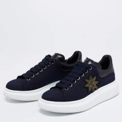 مملوكة مسبقًا Alexander McQueen Navy Blue/Black Canvas and Leather Embroidered Oversized Sneakers Size 40