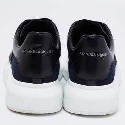 مملوكة مسبقًا Alexander McQueen Navy Blue/Black Canvas and Leather Embroidered Oversized Sneakers Size 40