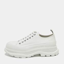 Alexander Mcqueen White Canvas Tread Slick Lace Up Sneakers Size 42