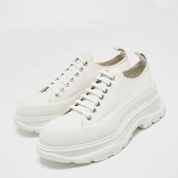 Alexander Mcqueen White Canvas Tread Slick Lace Up Sneakers Size 42