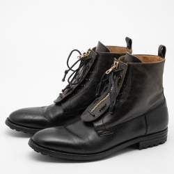 Pre Owned Alexander McQueen Black Leather Ankle Boots Size 44