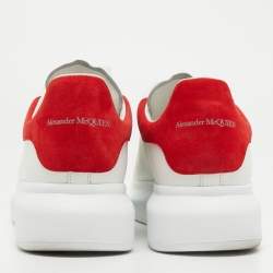 Alexander McQueen White/Red Suede and Leather Oversized Sneakers Size 46