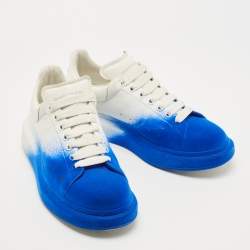 Alexander McQueen Blue/White Leather and Velvet Sprayed Oversized Sneakers Size 44