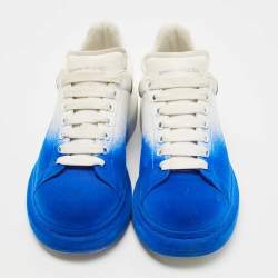 Alexander McQueen Blue/White Leather and Velvet Sprayed Oversized Sneakers Size 44