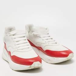 Alexander McQueen White/Red Leather and Mesh Oversized Runner Low Top Sneakers Size 44