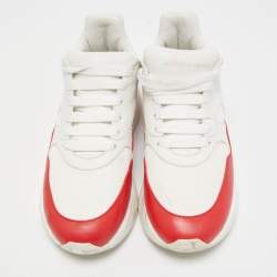 Alexander McQueen White/Red Leather and Mesh Oversized Runner Low Top Sneakers Size 44