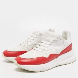 Alexander McQueen White/Red Leather and Mesh Oversized Runner Low Top Sneakers Size 44