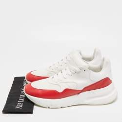 Alexander McQueen White/Red Leather and Mesh Oversized Runner Low Top Sneakers Size 44