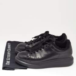 Pre Owned Alexander McQueen Black Leather Oversized Low Top Sneakers Size 42