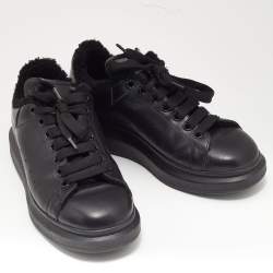 Pre Owned Alexander McQueen Black Leather Oversized Low Top Sneakers Size 42