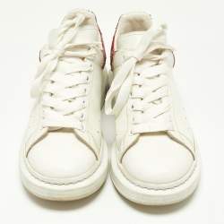 Alexander McQueen White/Red Leather and Watersnake Oversized Sneakers Size 41