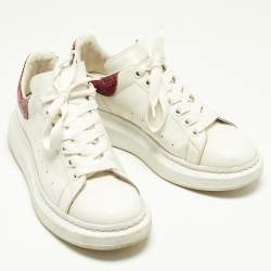 Alexander McQueen White/Red Leather and Watersnake Oversized Sneakers Size 41