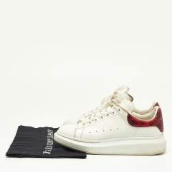 Alexander McQueen White/Red Leather and Watersnake Oversized Sneakers Size 41