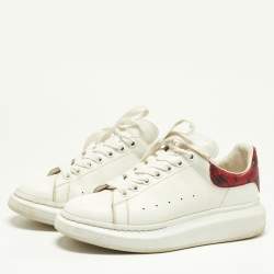 Alexander McQueen White/Red Leather and Watersnake Oversized Sneakers Size 41