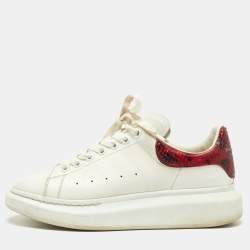 Alexander McQueen White/Red Leather and Watersnake Oversized Sneakers Size 41