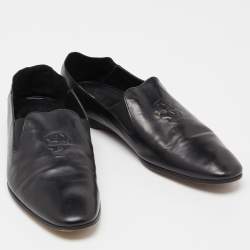 Pre Owned Alexander McQueen Black Leather Skull Loafers Size 42