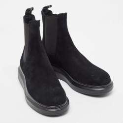 Pre Owned Alexander McQueen Black Suede Hybrid Chelsea Ankle Boots Size 42