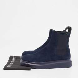 Alexander McQueen Navy Blue Suede Hybrid Chelsea Boots Size 41