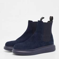 Alexander McQueen Navy Blue Suede Hybrid Chelsea Boots Size 41