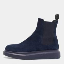 Alexander McQueen Navy Blue Suede Hybrid Chelsea Boots Size 41