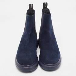 Alexander McQueen Navy Blue Suede Hybrid Chelsea Boots Size 41