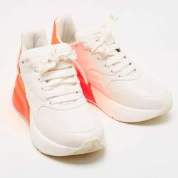 Alexander McQueen White/Orange Leather Oversized Runner Sneakers Size 40