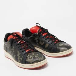 Alexander MQueen Black/Red Camo Print Leather Low Top Sneakers Size 43